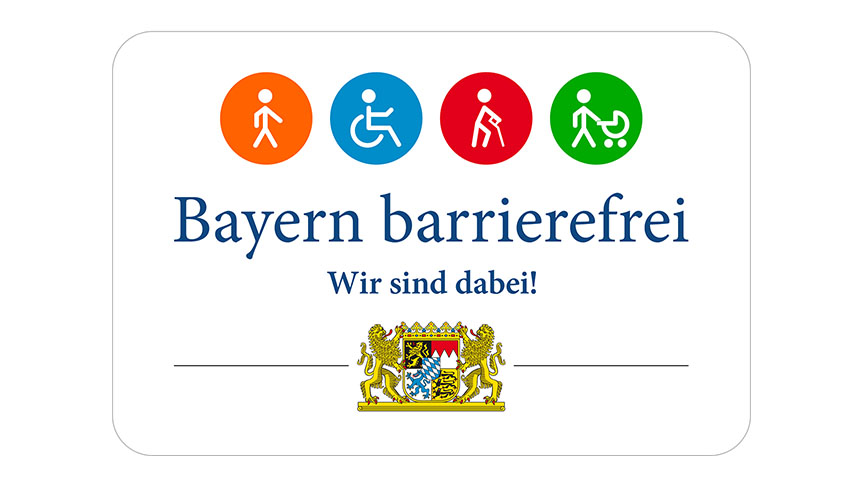 Logo: Signet „Bayern barrierefrei – Wir sind dabei!“.