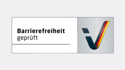 Logo „Barrierefreiheit geprüft“.