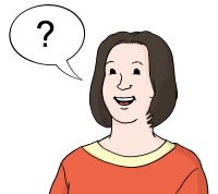 Zeichnung: Eine Frau stellt eine Frage. Sprechblase mit Fragezeichen.