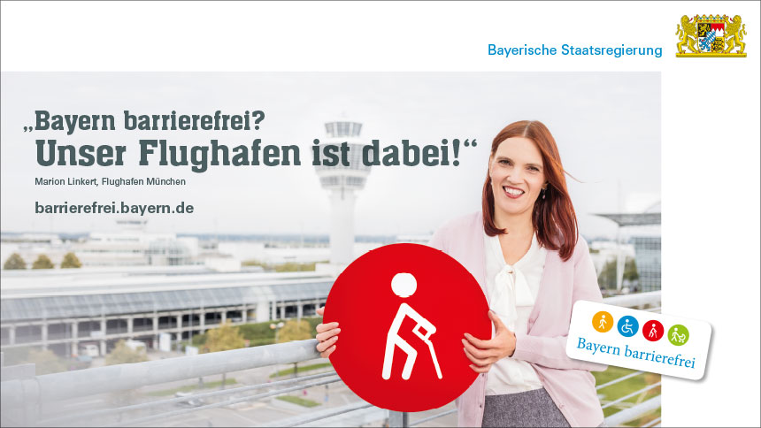 Kampagnenmotiv Flughafen: „Bayern barrierefrei“.