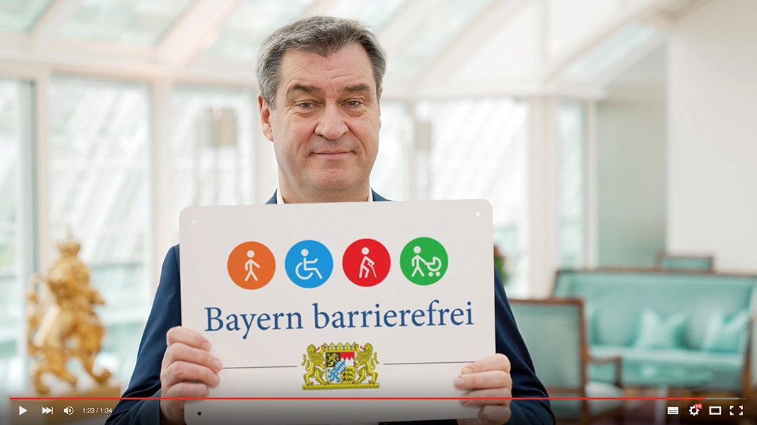 Video: Ministerpräsident Dr. Markus Söder bekräftigt das Ziel „Bayern barrierefrei“.